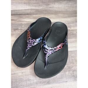 OOFOS OOlala Women's Size 8/39 Leopard Print Purple Flip Flop Thong Sandals